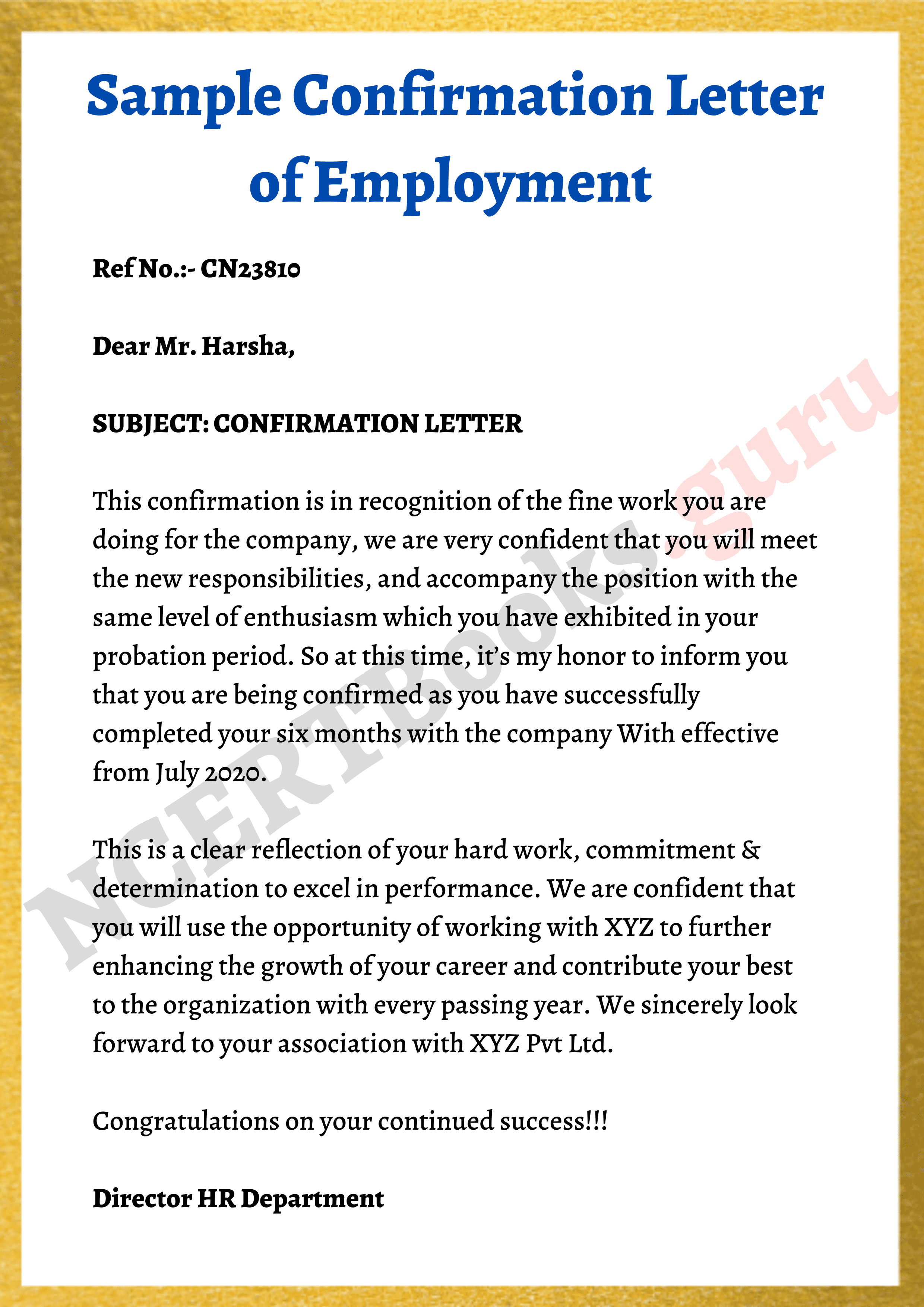 Employment Confirmation Letter Sample 