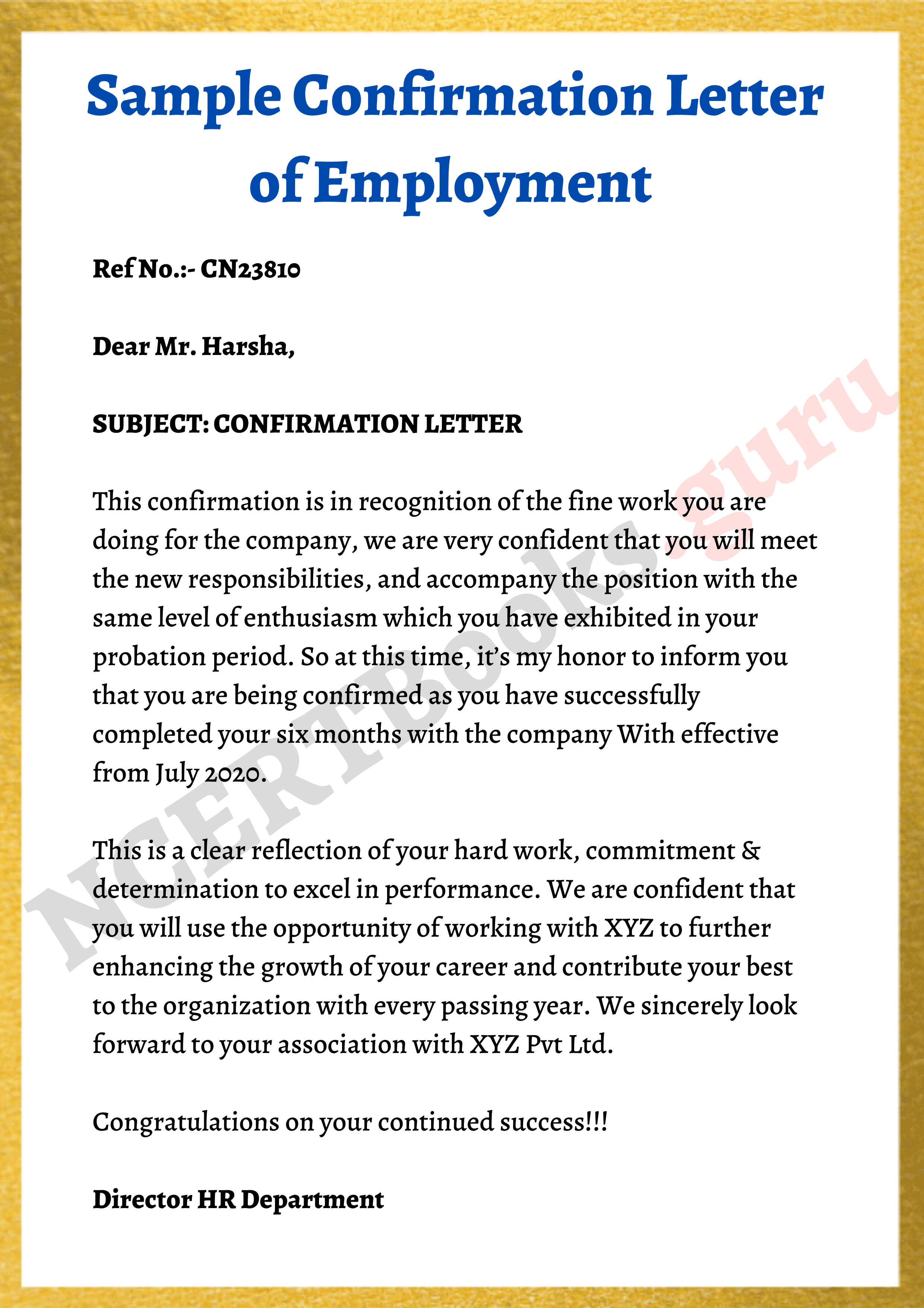 assignment confirmation letter