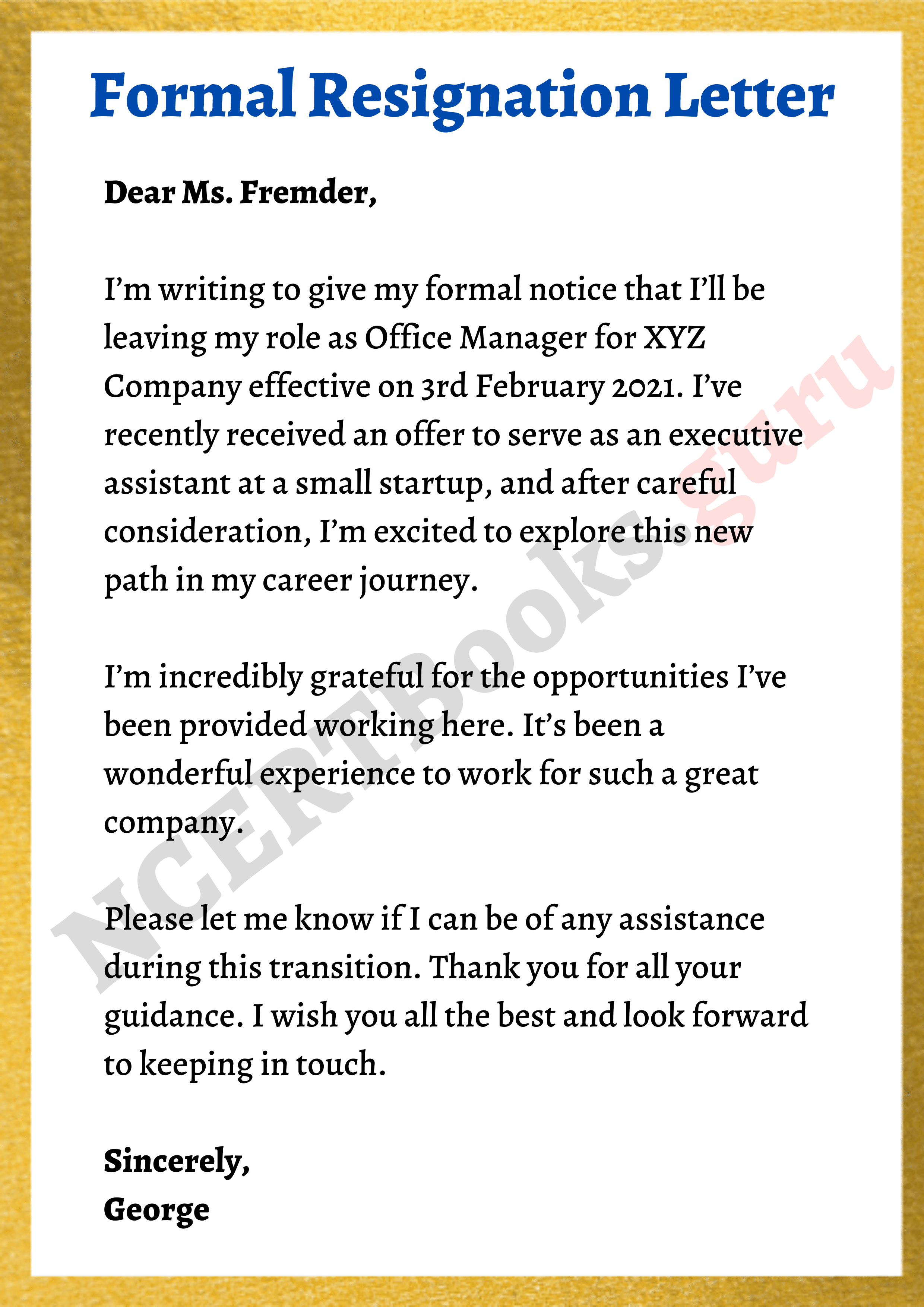 Formal Resignation Letter