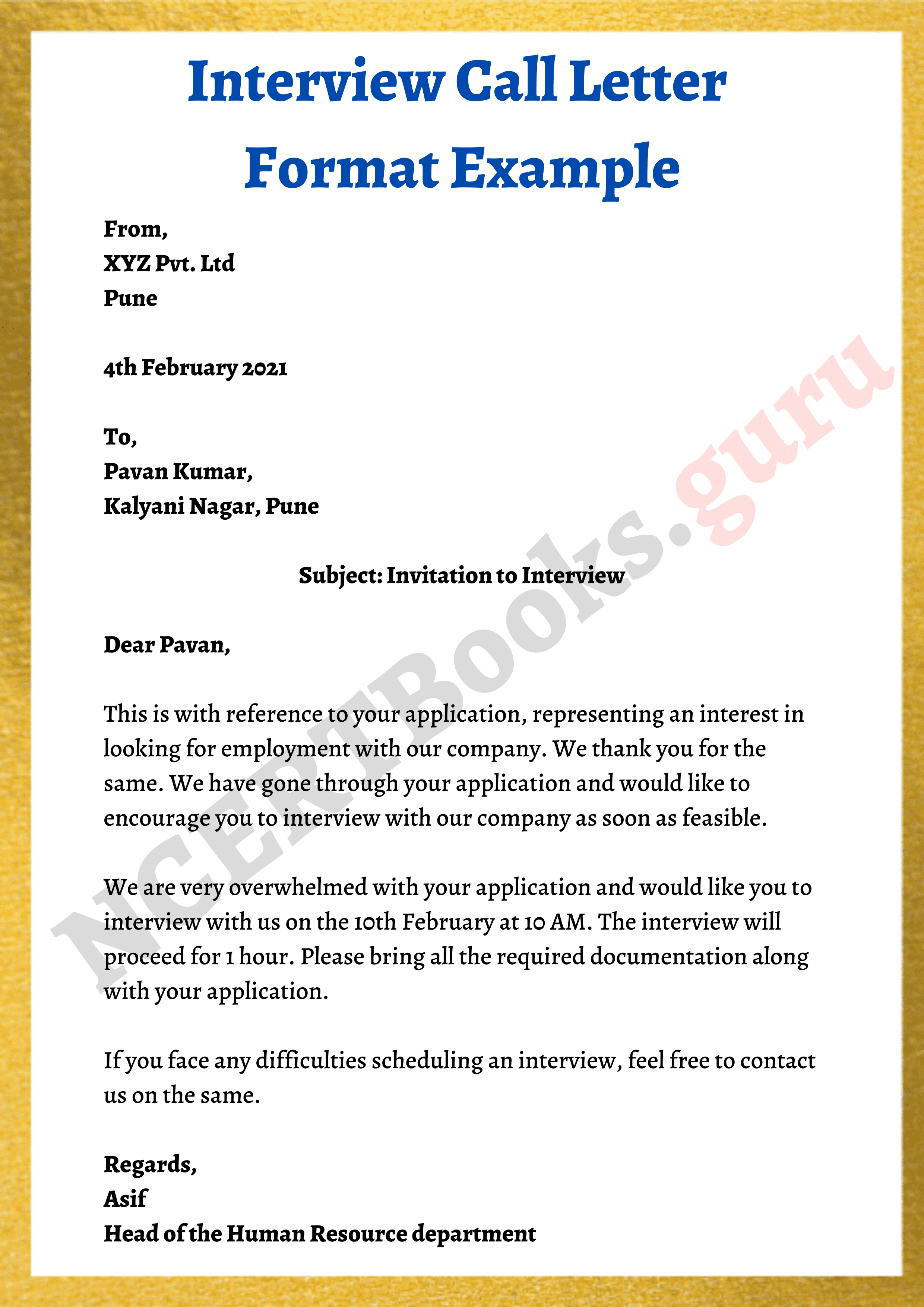Interview Call Letter Format Example
