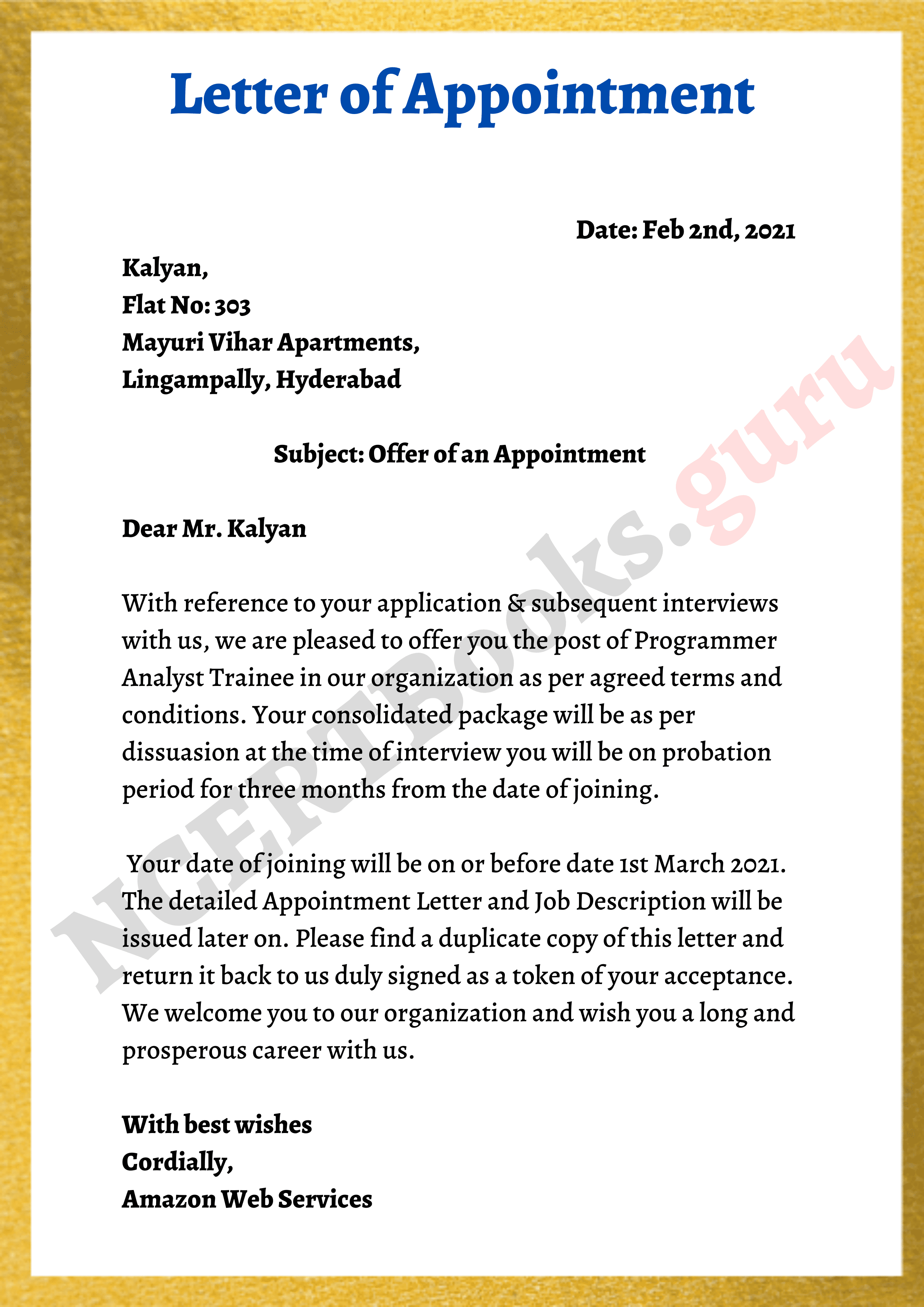 Letter of Appointment