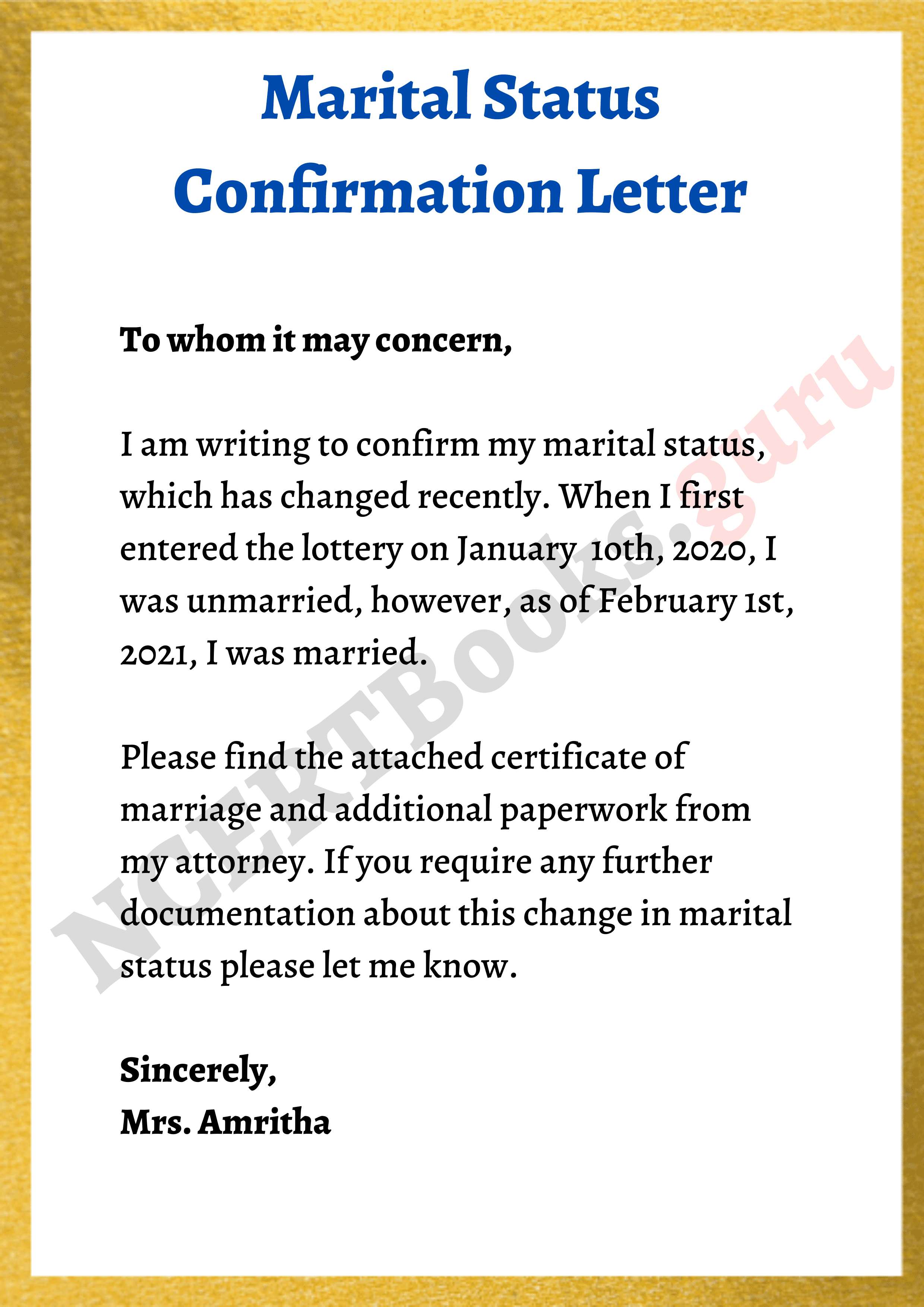 Letter of Confirmation on Marital Status