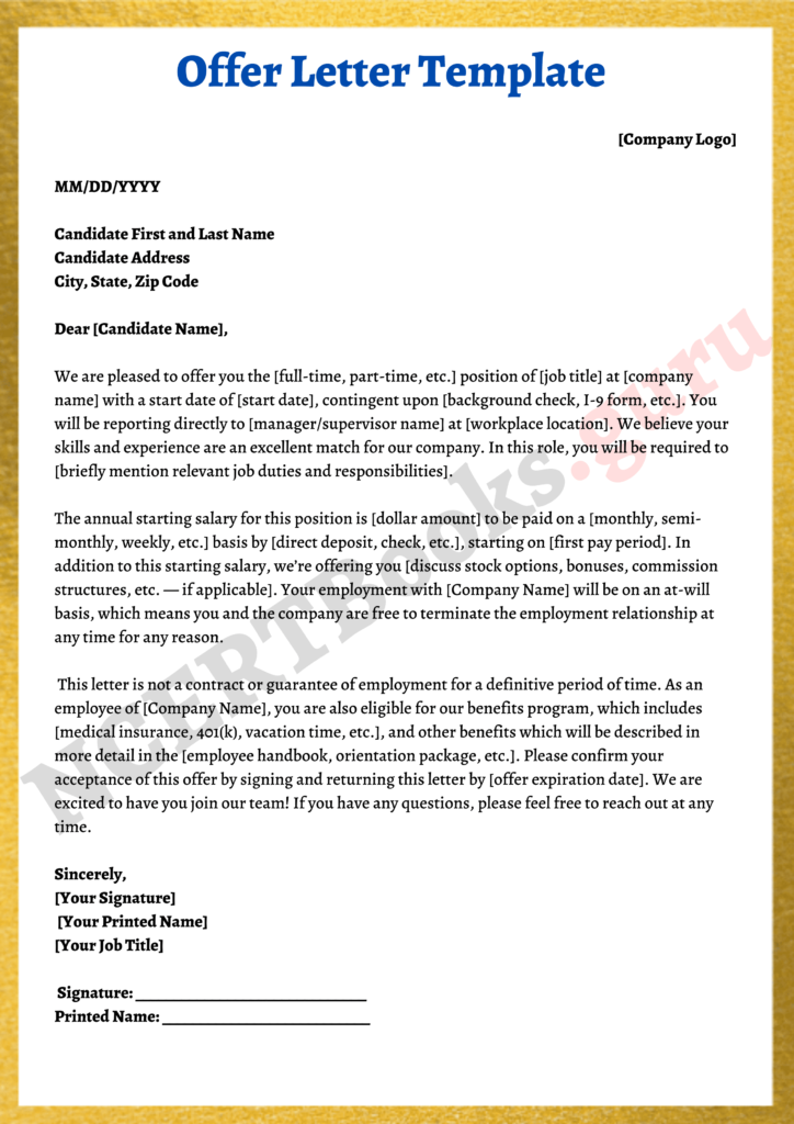 Formal Offer Letter Template