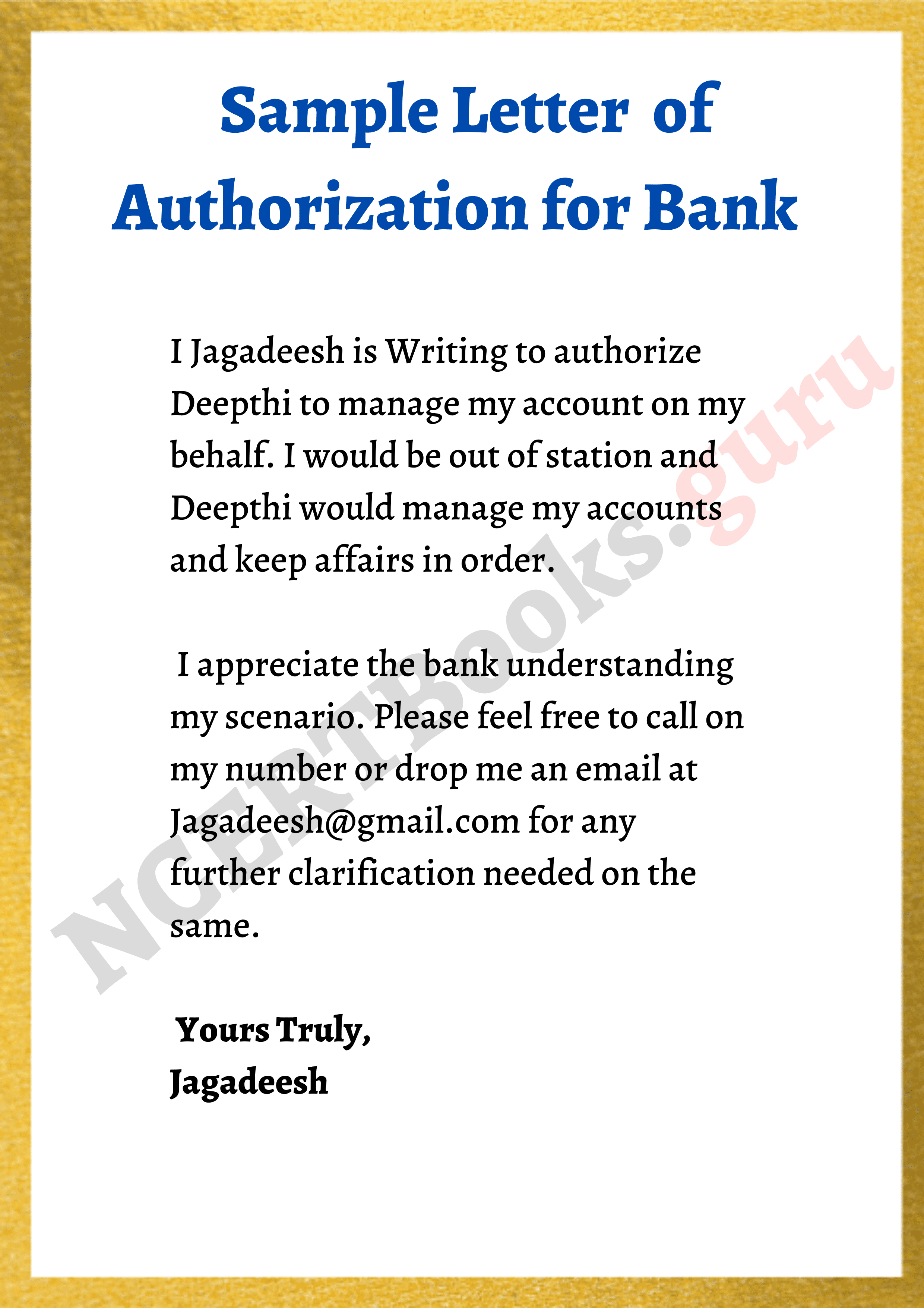 Sample Letter of Authorization for Bank