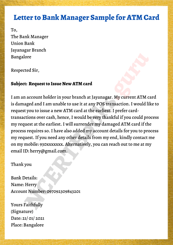 bank statement application letter in english