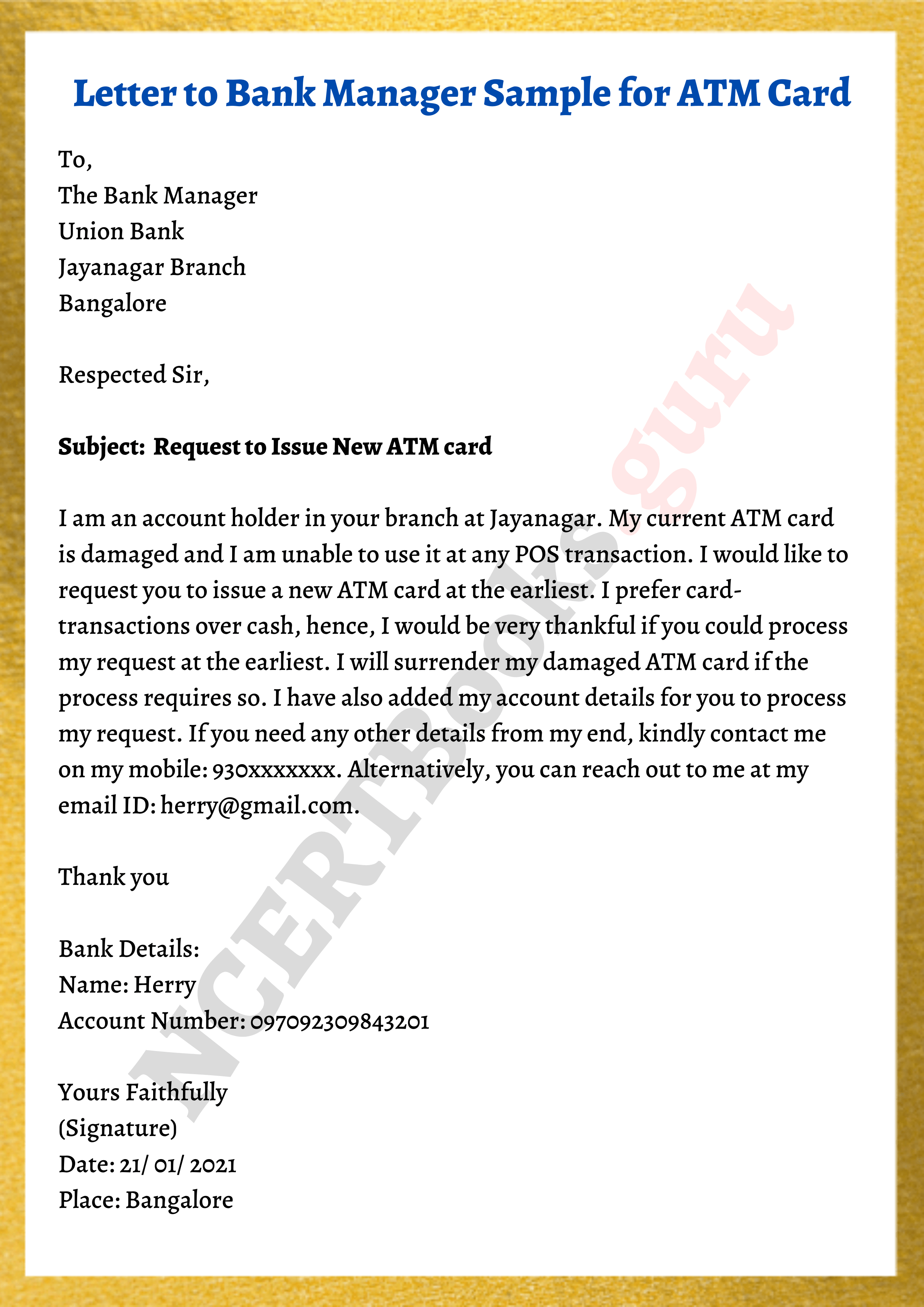 application letter for card bank