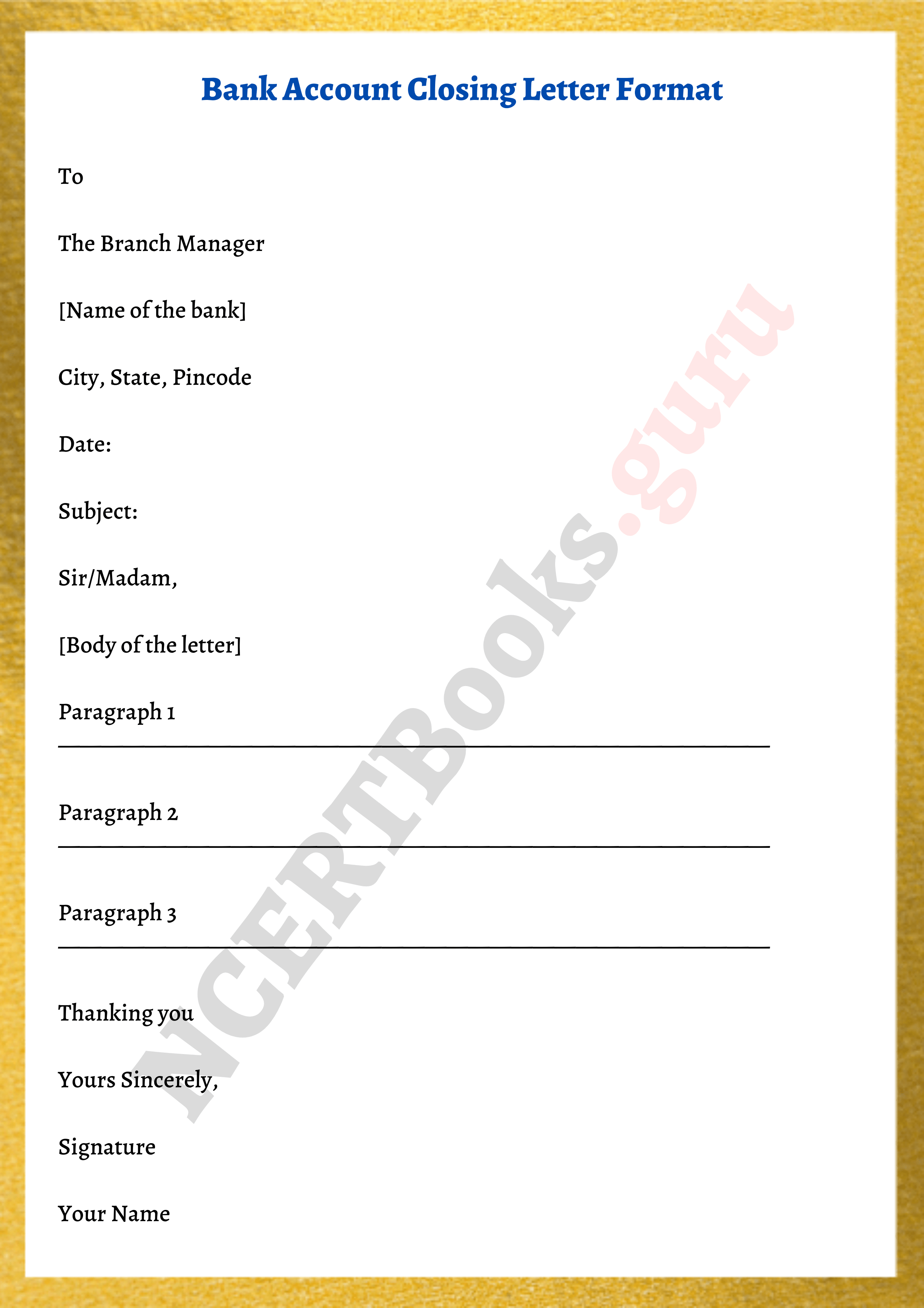 bank account closure letter format