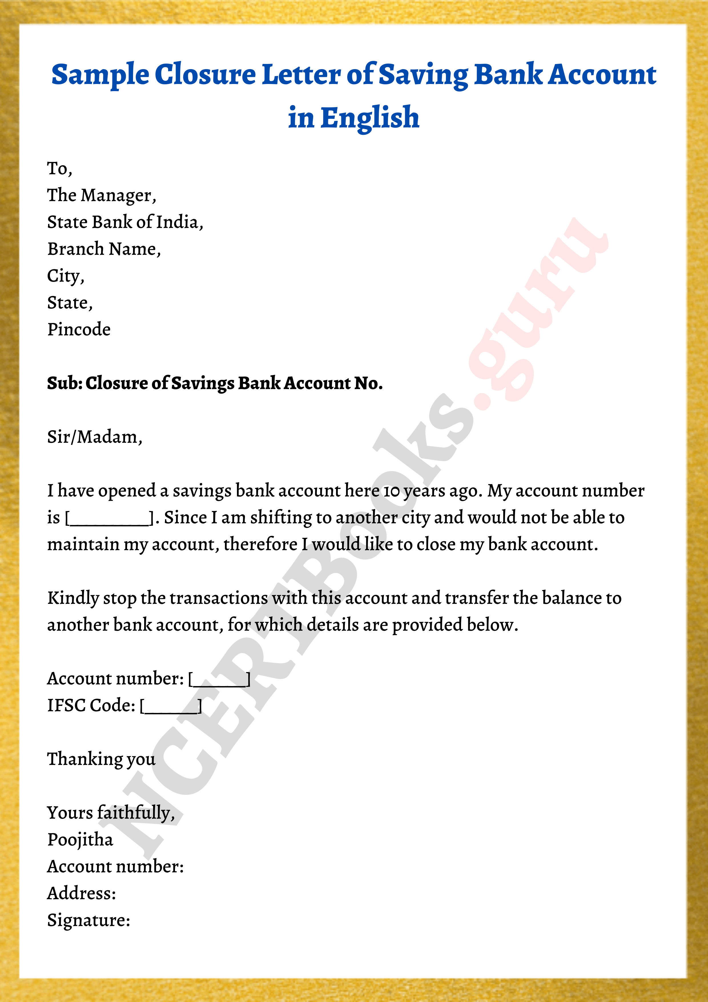 closing letter of savings bank account in english