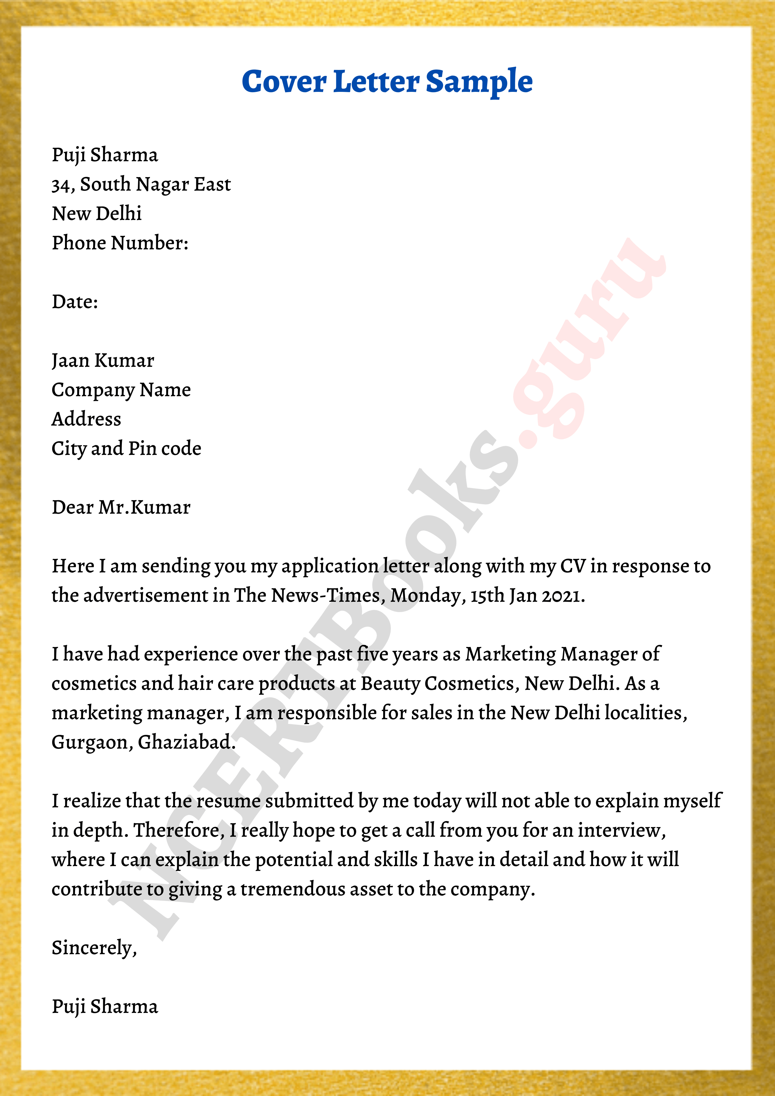 cover letter sample