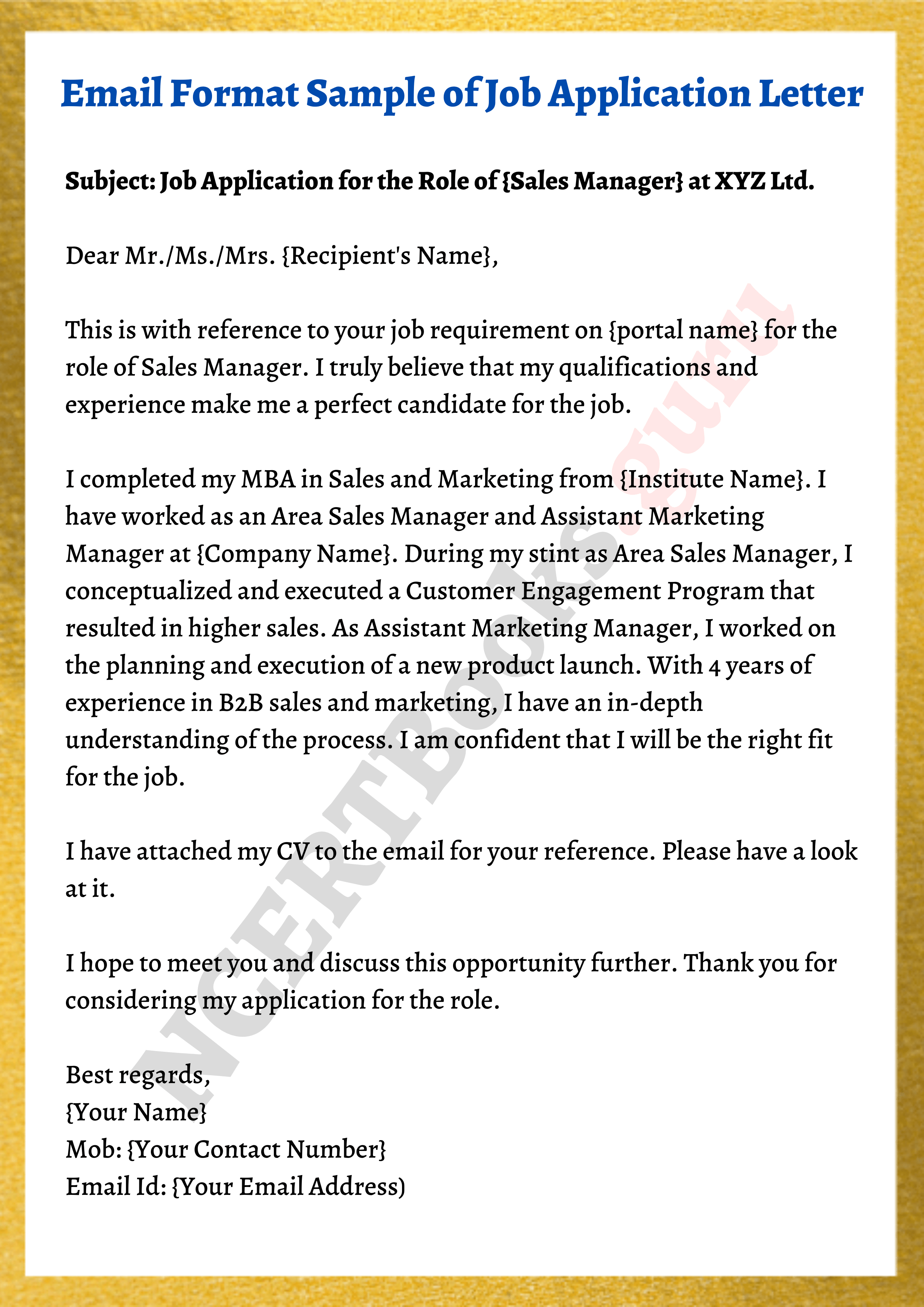 email format sample of job application letter