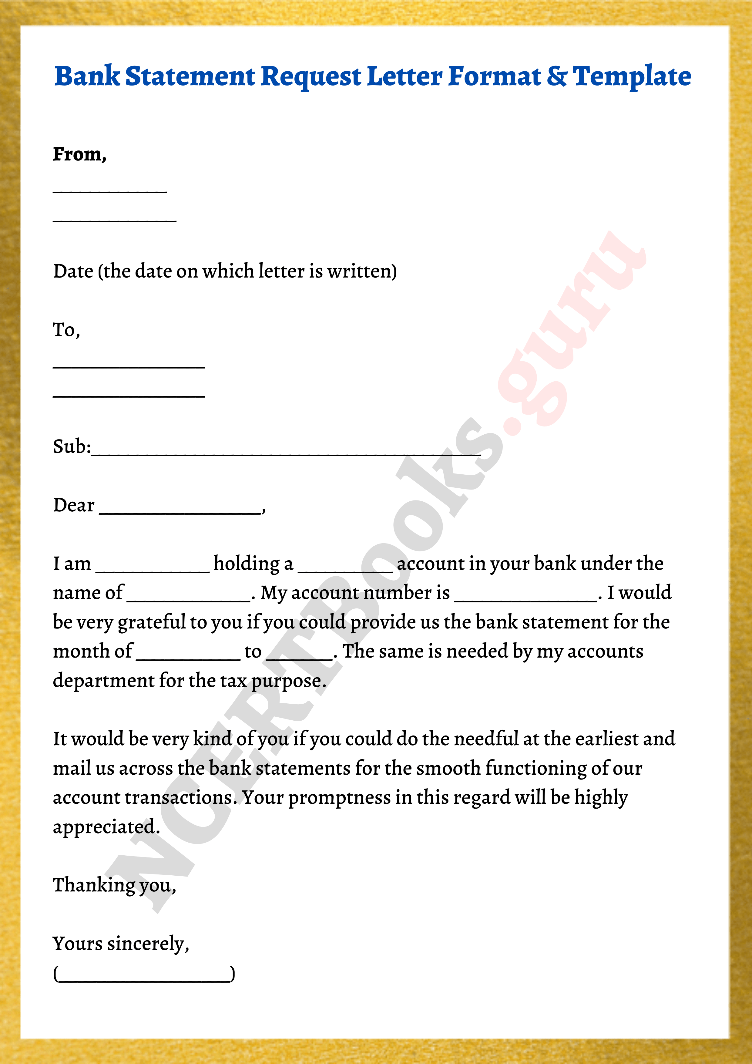 format of bank statement request letter