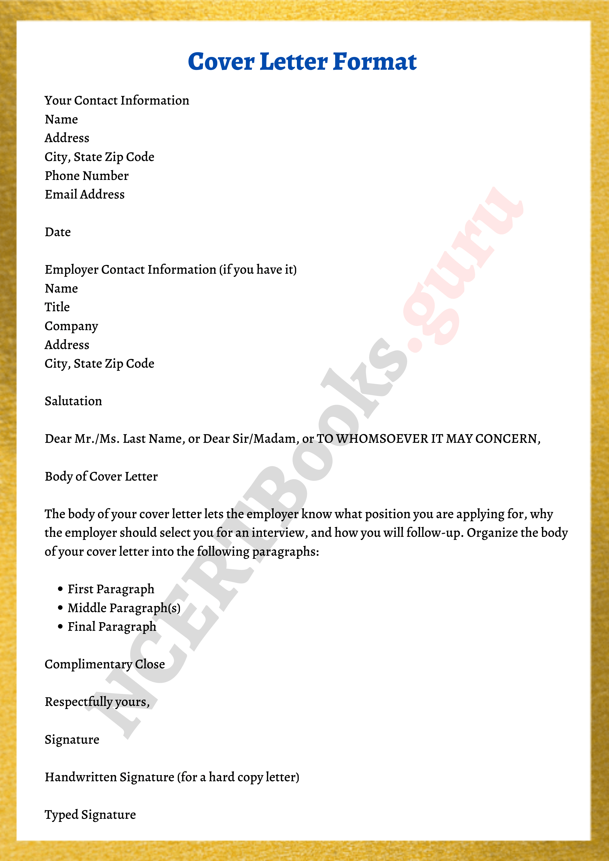format of cover letter