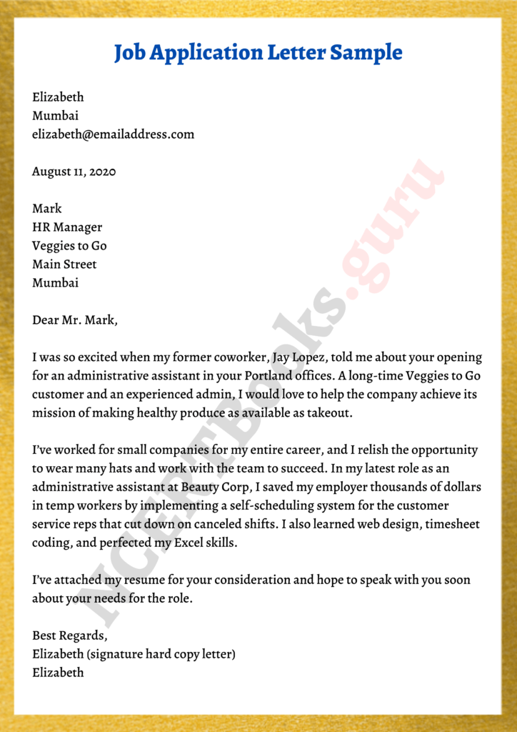 cover letter apply job sample