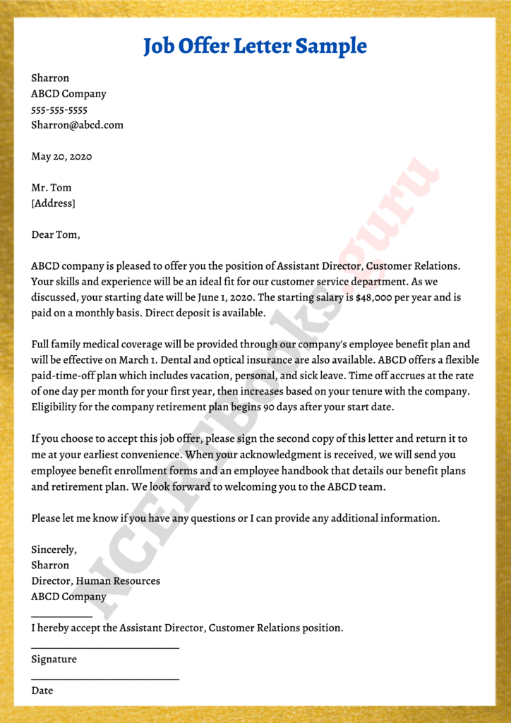 Free Job Offer Letter Format & Samples | How to Write a ...