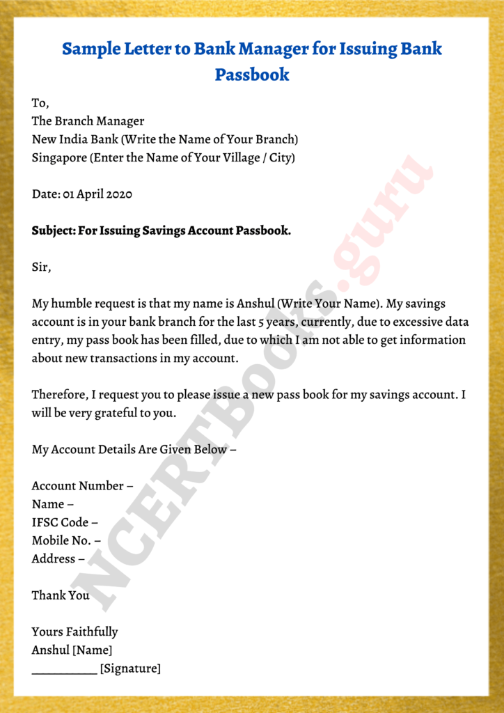 Free Letter to Bank Manager formats for various requests Samples & Tips