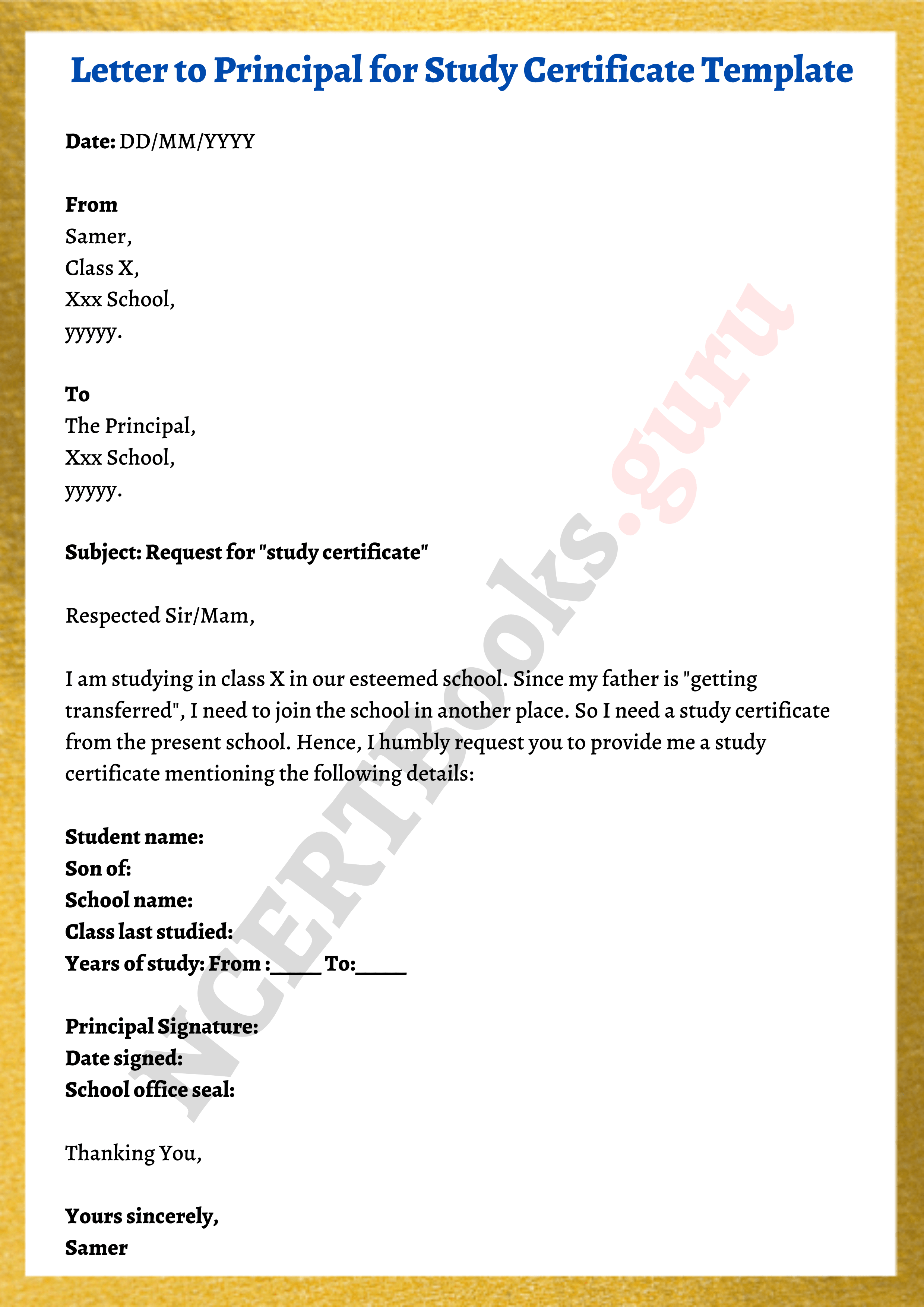 sample letter to school principal
