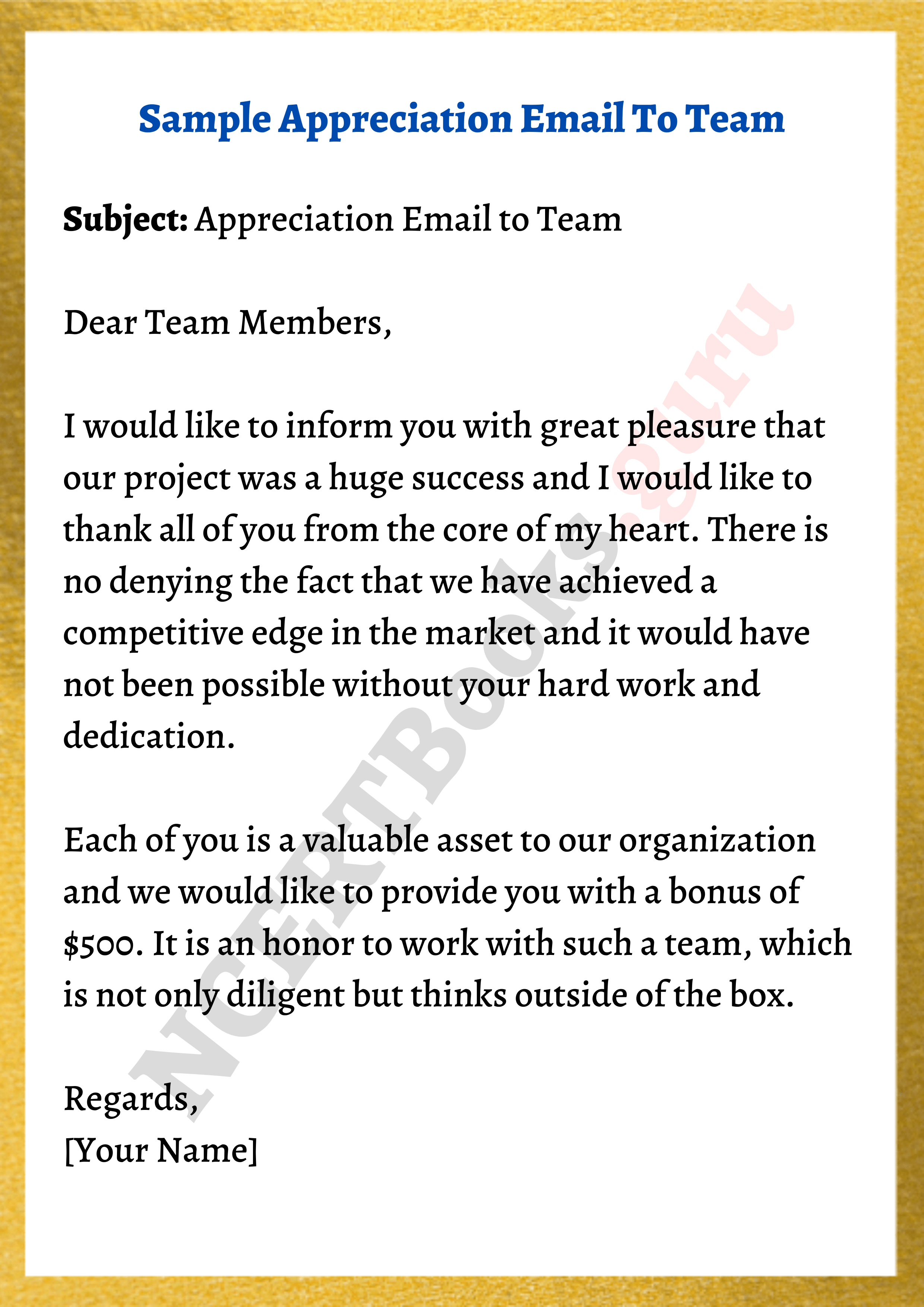 sample letter of appreciation to team via email