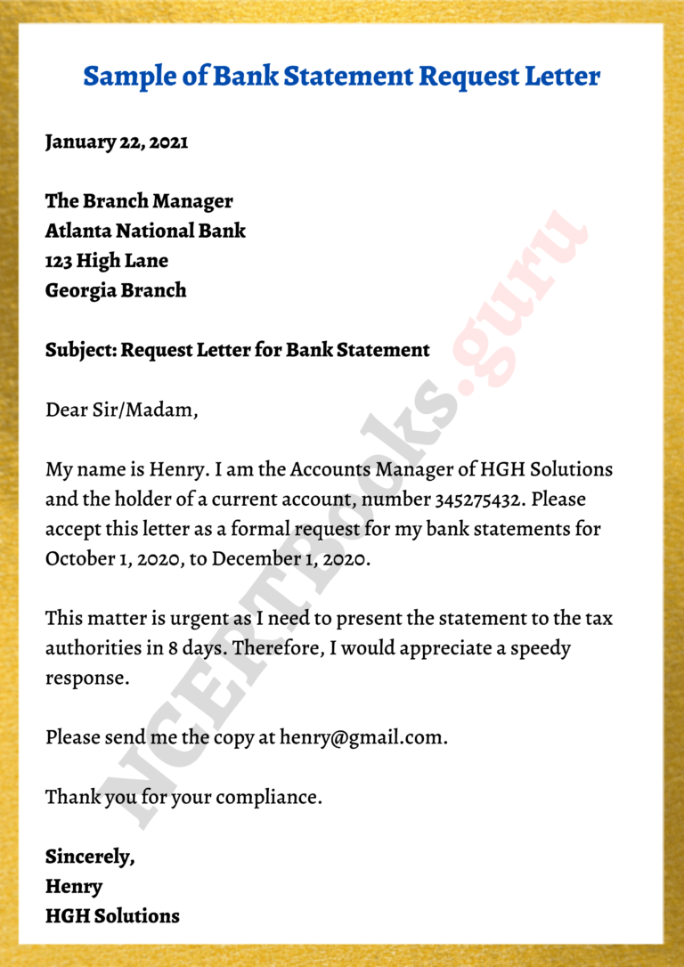 Account Statement Letter To Bank IMAGESEE