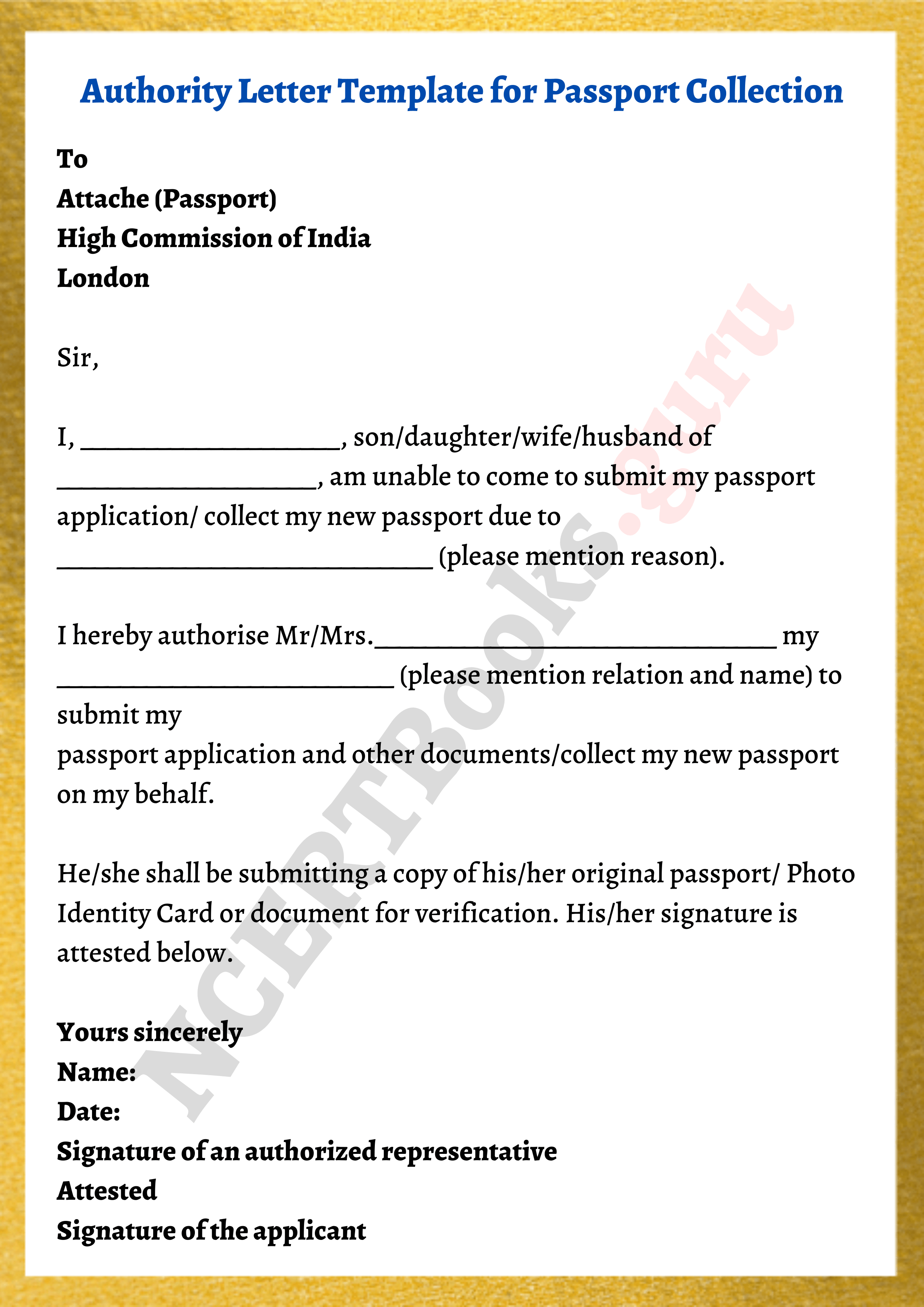 template of authority letter