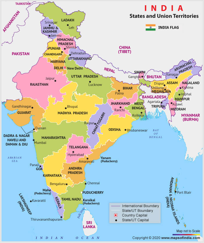 Indian states and union territories in map