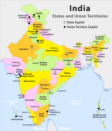 Indian union territories in map