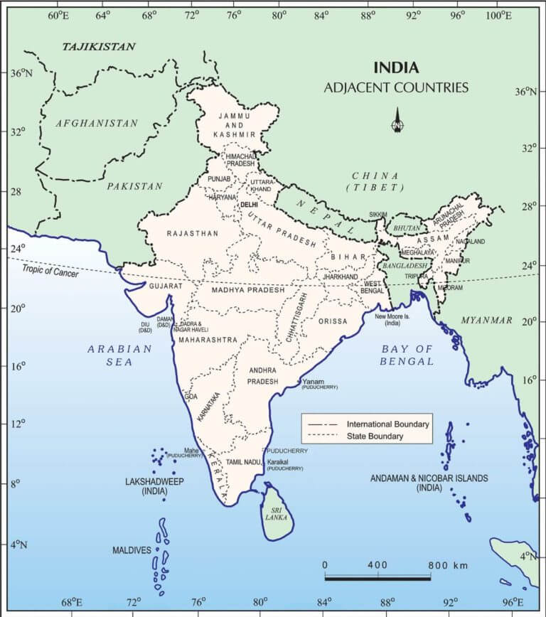 India's neighbouring countries using map